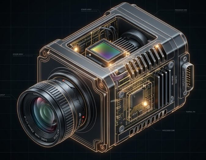 E-Vector Labs thermal camera module — precision engineered isometric schematic
